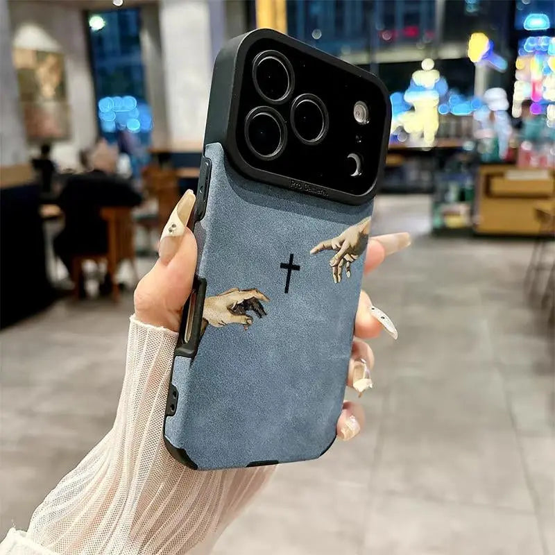 God'S Hand Pattern Fine Hole Imitation Fur Phone Case Suitable for Iphone 17 16 15 14 13 12 11 Pro Max plus X XS Max anti Drop Phone Case