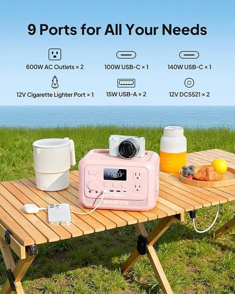 BLUETTI Elite 30 V2 Portable Solar Generator 288Wh Battery 600W AC Output 9 Ports for Camping & Backup Power Station with Smart App & 10Ms UPS