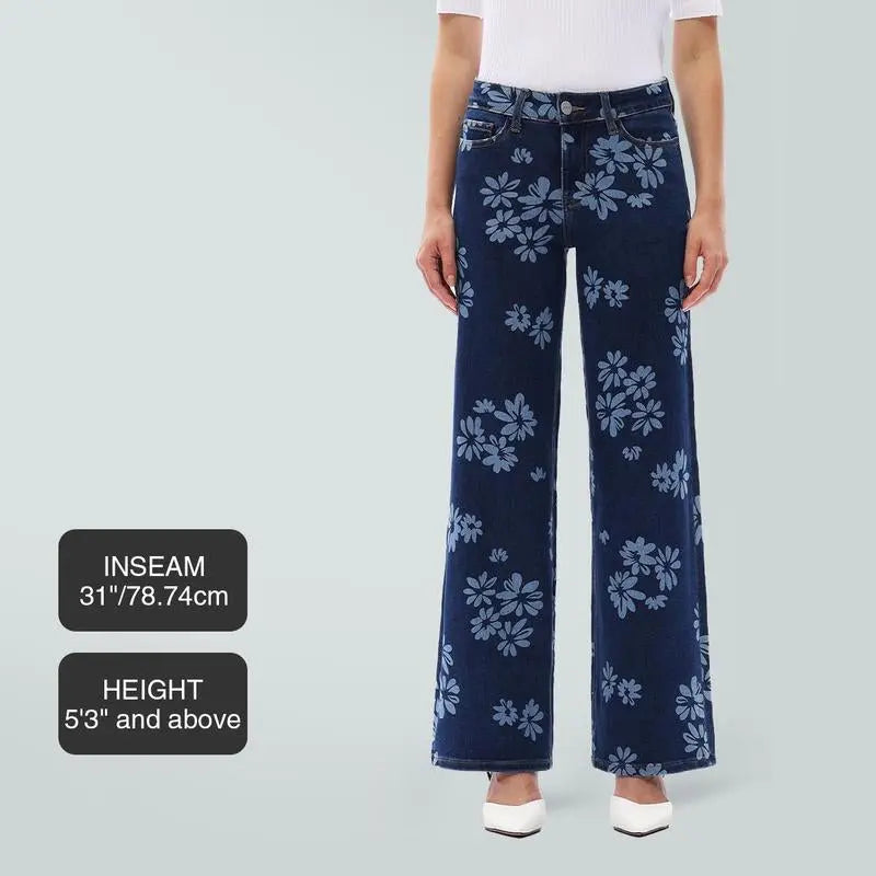 Magic ONESO Mid-Low Rise Baggy Jeans Stretchy Wide Leg for Women Distressed Pants Womenswear Bottom 8001 Lady Basic Minimalist Comfortable Denim Tummy Control Curve Hugging plus Size Regular Size BBL