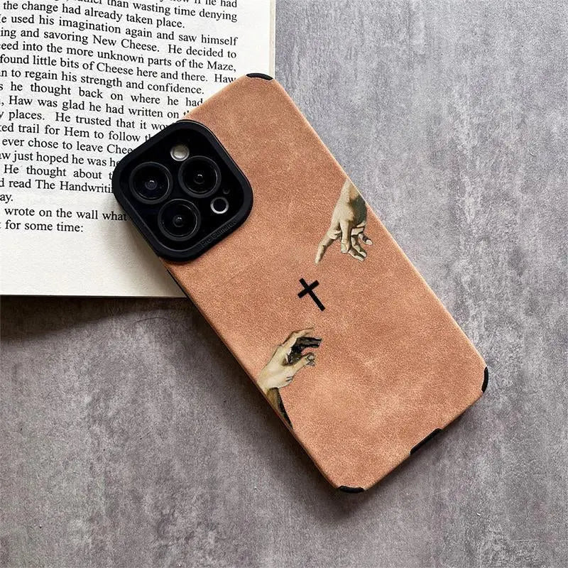 God'S Hand Pattern Fine Hole Imitation Fur Phone Case Suitable for Iphone 17 16 15 14 13 12 11 Pro Max plus X XS Max anti Drop Phone Case