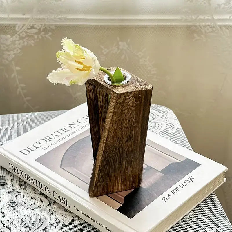 Creative Wooden Hydroponic Vase Plant Vase Retro Vase Transparent Vase Desktop Plant Home Decoration