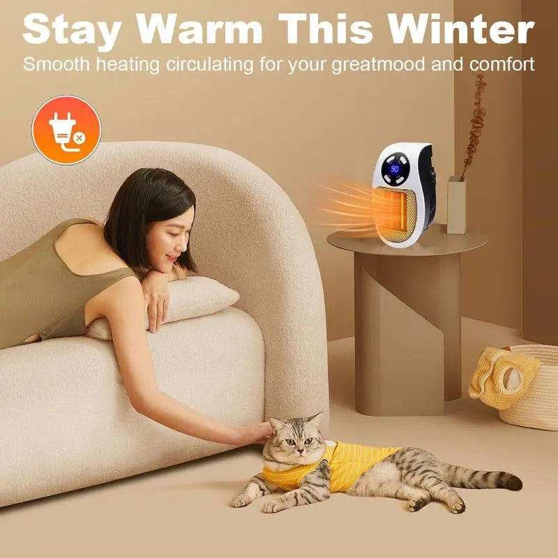 Space Heater for Pet Room, Remote Wall Outlet Electric Small Space Heater as Seen on TV with Adjustable Thermostat and Timer and Led Display, Compact for Pet Room, Bathroom