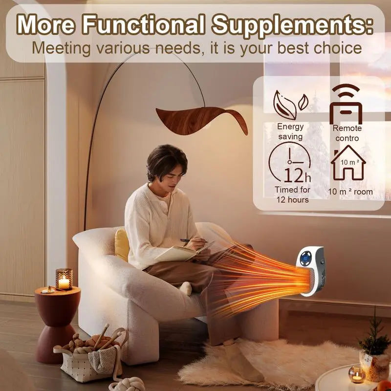 Space Heater for Pet Room, Remote Wall Outlet Electric Small Space Heater as Seen on TV with Adjustable Thermostat and Timer and Led Display, Compact for Pet Room, Bathroom