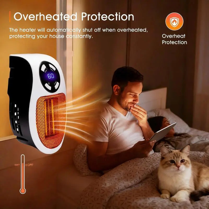 Space Heater for Pet Room, Remote Wall Outlet Electric Small Space Heater as Seen on TV with Adjustable Thermostat and Timer and Led Display, Compact for Pet Room, Bathroom