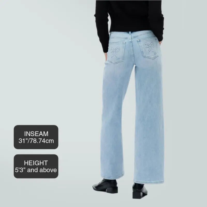 Magic ONESO Mid-Low Rise Baggy Jeans Stretchy Wide Leg for Women Distressed Pants Womenswear Bottom 8001 Lady Basic Minimalist Comfortable Denim Tummy Control Curve Hugging plus Size Regular Size BBL