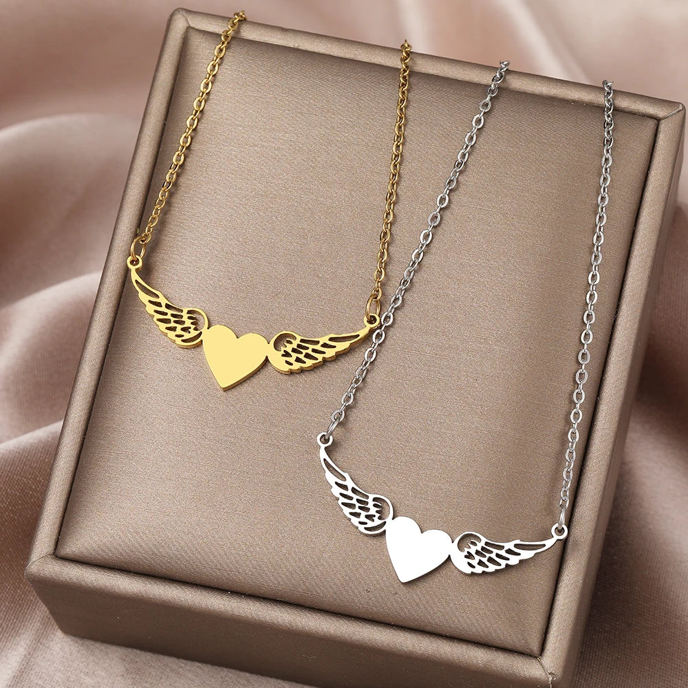 Love Heart Angel Wings Necklace FRATOZ