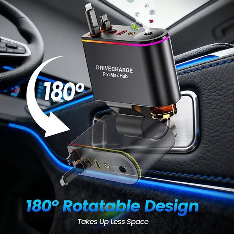 Smart Retractable Car Charger & Air Freshener - 66W Fast Charging with Dual Type-C/Lightning Adapter for All Phones, Starlight Projector Mood Light & Aromatherapy Diffuser,Includes 6 X 10Ml Perfumes,Ideal Car Accessories & Christmas Gift for Men