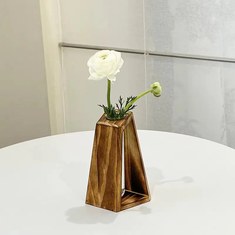 Creative Wooden Hydroponic Vase Plant Vase Retro Vase Transparent Vase Desktop Plant Home Decoration