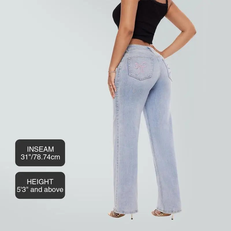 Magic ONESO Mid-Low Rise Baggy Jeans Stretchy Wide Leg for Women Distressed Pants Womenswear Bottom 8001 Lady Basic Minimalist Comfortable Denim Tummy Control Curve Hugging plus Size Regular Size BBL