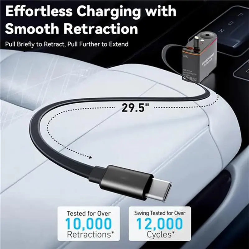 Smart Retractable Car Charger & Air Freshener - 66W Fast Charging with Dual Type-C/Lightning Adapter for All Phones, Starlight Projector Mood Light & Aromatherapy Diffuser,Includes 6 X 10Ml Perfumes,Ideal Car Accessories & Christmas Gift for Men