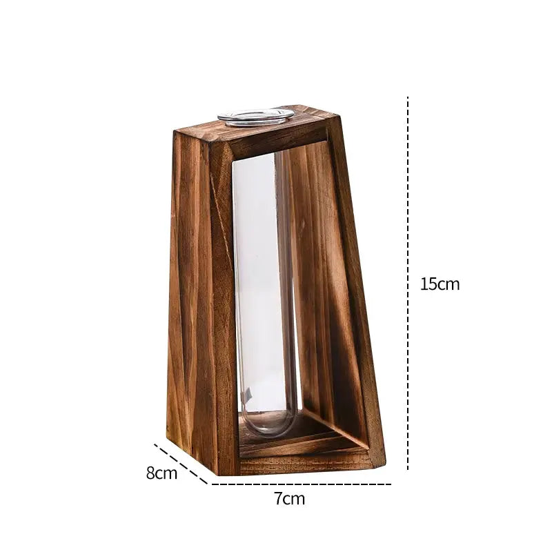 Creative Wooden Hydroponic Vase Plant Vase Retro Vase Transparent Vase Desktop Plant Home Decoration