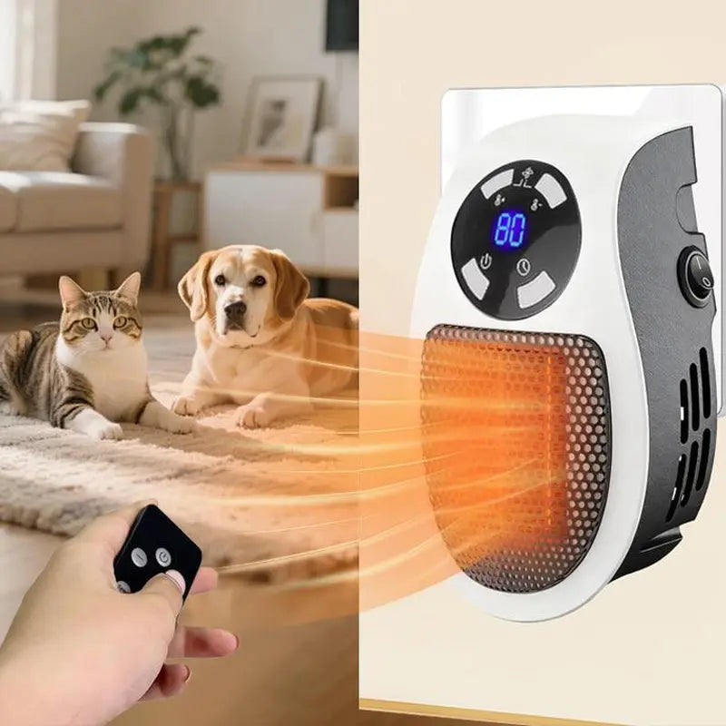 Space Heater for Pet Room, Remote Wall Outlet Electric Small Space Heater as Seen on TV with Adjustable Thermostat and Timer and Led Display, Compact for Pet Room, Bathroom