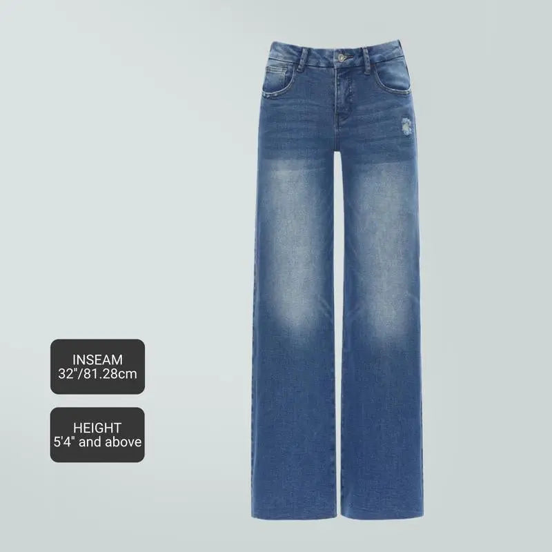 Magic ONESO Mid-Low Rise Baggy Jeans Stretchy Wide Leg for Women Distressed Pants Womenswear Bottom 8001 Lady Basic Minimalist Comfortable Denim Tummy Control Curve Hugging plus Size Regular Size BBL