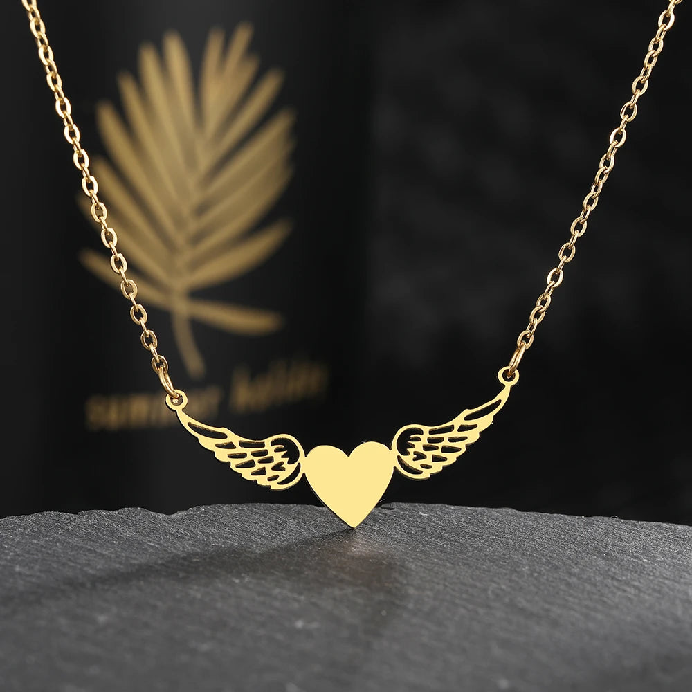 Love Heart Angel Wings Necklace FRATOZ