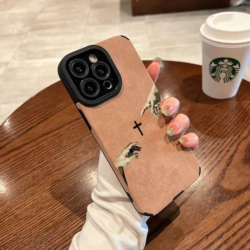 God'S Hand Pattern Fine Hole Imitation Fur Phone Case Suitable for Iphone 17 16 15 14 13 12 11 Pro Max plus X XS Max anti Drop Phone Case