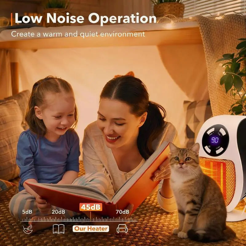 Space Heater for Pet Room, Remote Wall Outlet Electric Small Space Heater as Seen on TV with Adjustable Thermostat and Timer and Led Display, Compact for Pet Room, Bathroom