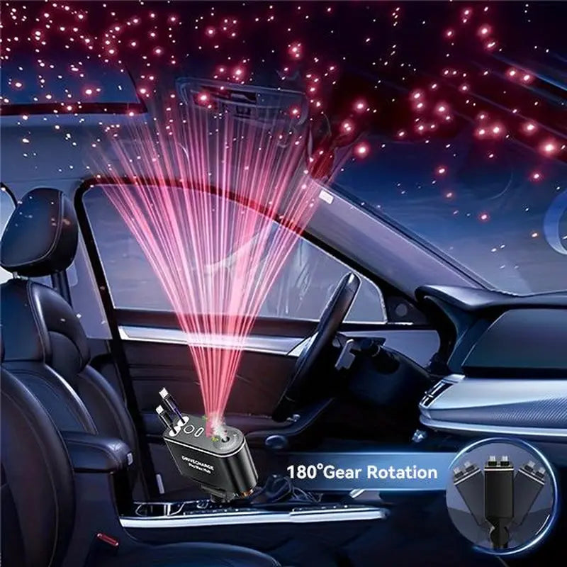 Smart Retractable Car Charger & Air Freshener - 66W Fast Charging with Dual Type-C/Lightning Adapter for All Phones, Starlight Projector Mood Light & Aromatherapy Diffuser,Includes 6 X 10Ml Perfumes,Ideal Car Accessories & Christmas Gift for Men