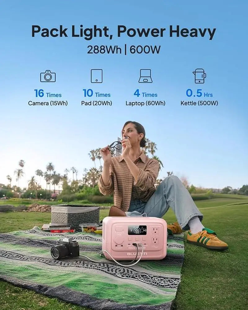 BLUETTI Elite 30 V2 Portable Solar Generator 288Wh Battery 600W AC Output 9 Ports for Camping & Backup Power Station with Smart App & 10Ms UPS