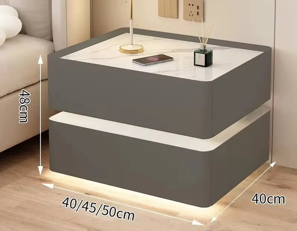 Modern Style Solid Wood Bedside Table with Wireless Charging Smart 2 Drawers Bedroom Nightstands with Lock 40Cm