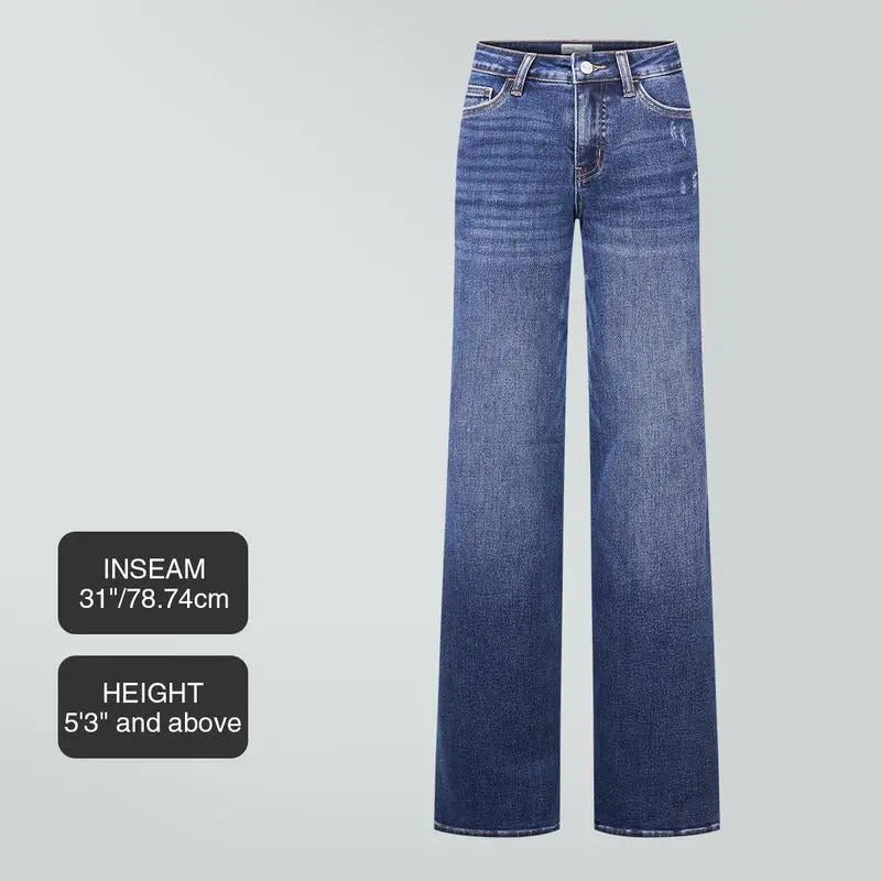 Magic ONESO Mid-Low Rise Baggy Jeans Stretchy Wide Leg for Women Distressed Pants Womenswear Bottom 8001 Lady Basic Minimalist Comfortable Denim Tummy Control Curve Hugging plus Size Regular Size BBL